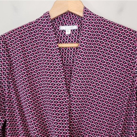 Pleione | Magenta Black Print Wrap Front Blouse Size Small - Picture 2 of 5